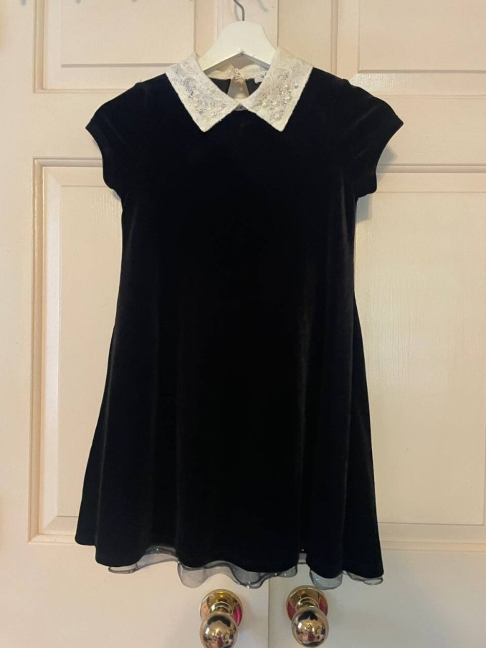 ally b Girls 8 Black Velvet Dress  Embellished Lace Christmas  | Coquette Preppy